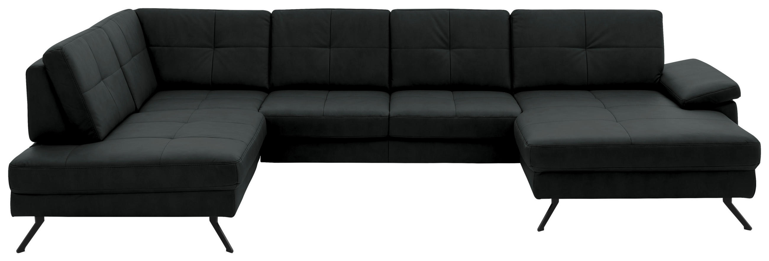 WOHNLANDSCHAFT in Lederlook, Mikrofaser Anthrazit  - Anthrazit/Schwarz, Design, Textil/Metall (220/345cm) - Beldomo System