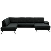WOHNLANDSCHAFT in Lederlook, Mikrofaser Anthrazit  - Anthrazit/Schwarz, Design, Textil/Metall (220/345cm) - Beldomo System