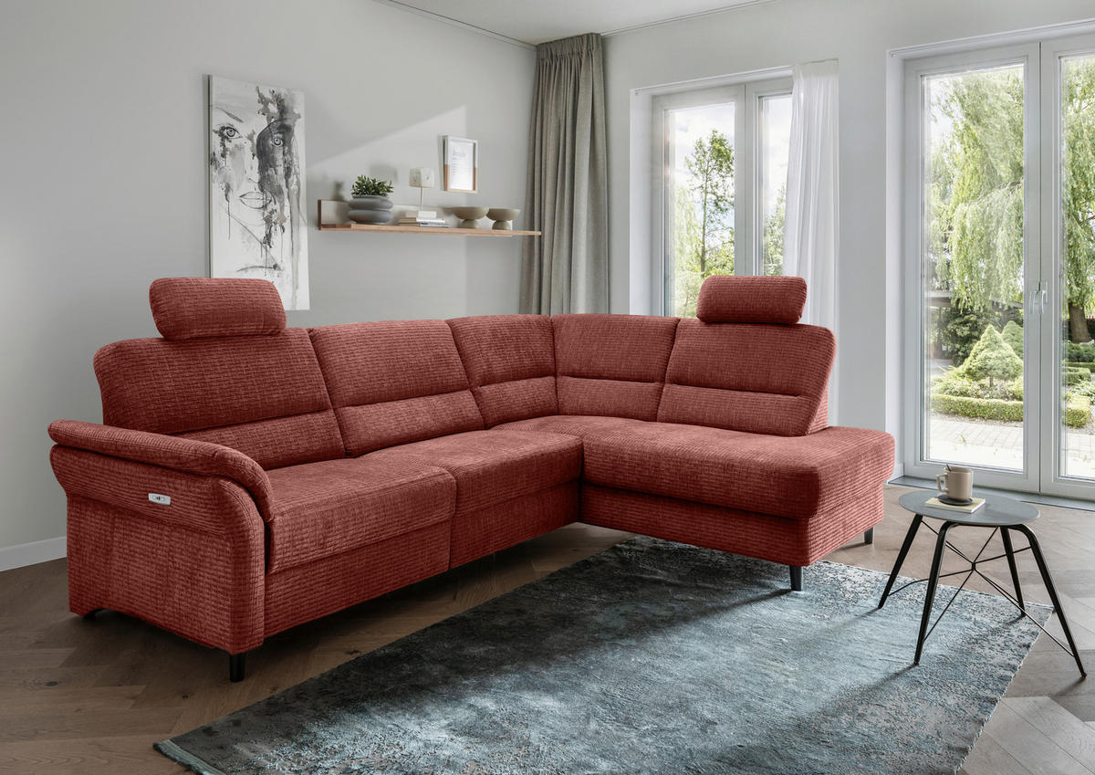 ECKSOFA Koralle Mikrofaser  - Koralle/Schwarz, MODERN, Holz/Textil (266/190cm) - Livetastic