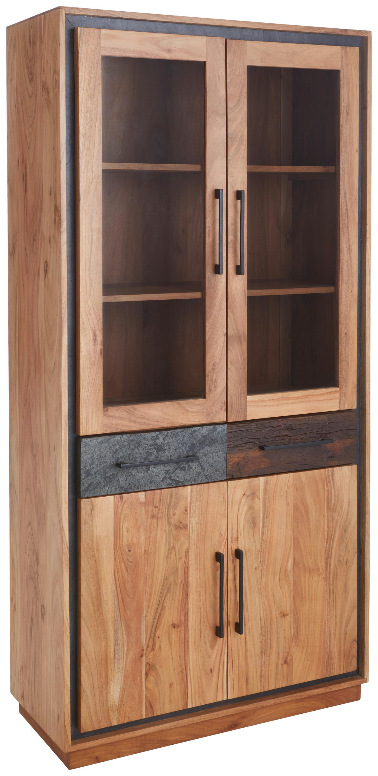 VITRINE  in furniert, vollmassiv Akazie, Altholz Braun, Akaziefarben, Dunkelgrau - Dunkelgrau/Schwarz, Trend, Glas/Holz (90/185/40cm) - Landscape