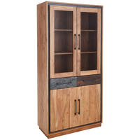 Vitrină, furniruit, cherestea, acacia, lemn recuperat maro, culoare lemn acacia, gri închis  - maro/gri închis, Trend, sticlă/lemn (90/185/40cm) - Landscape