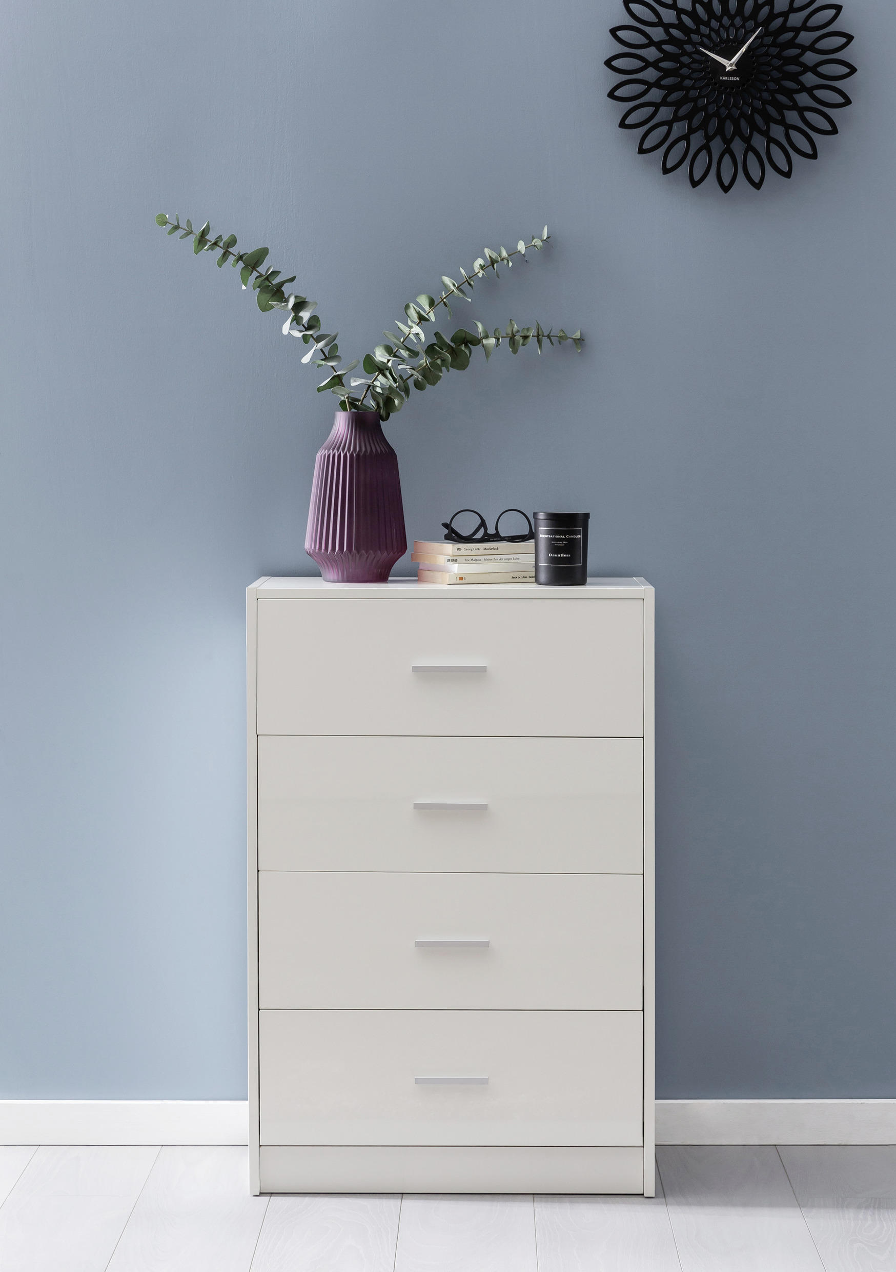HÖG BYRÅ  i 60/90/30 cm  - vit/aluminiumfärg, Klassisk, metall/trämaterial (60/90/30cm) - MID.YOU