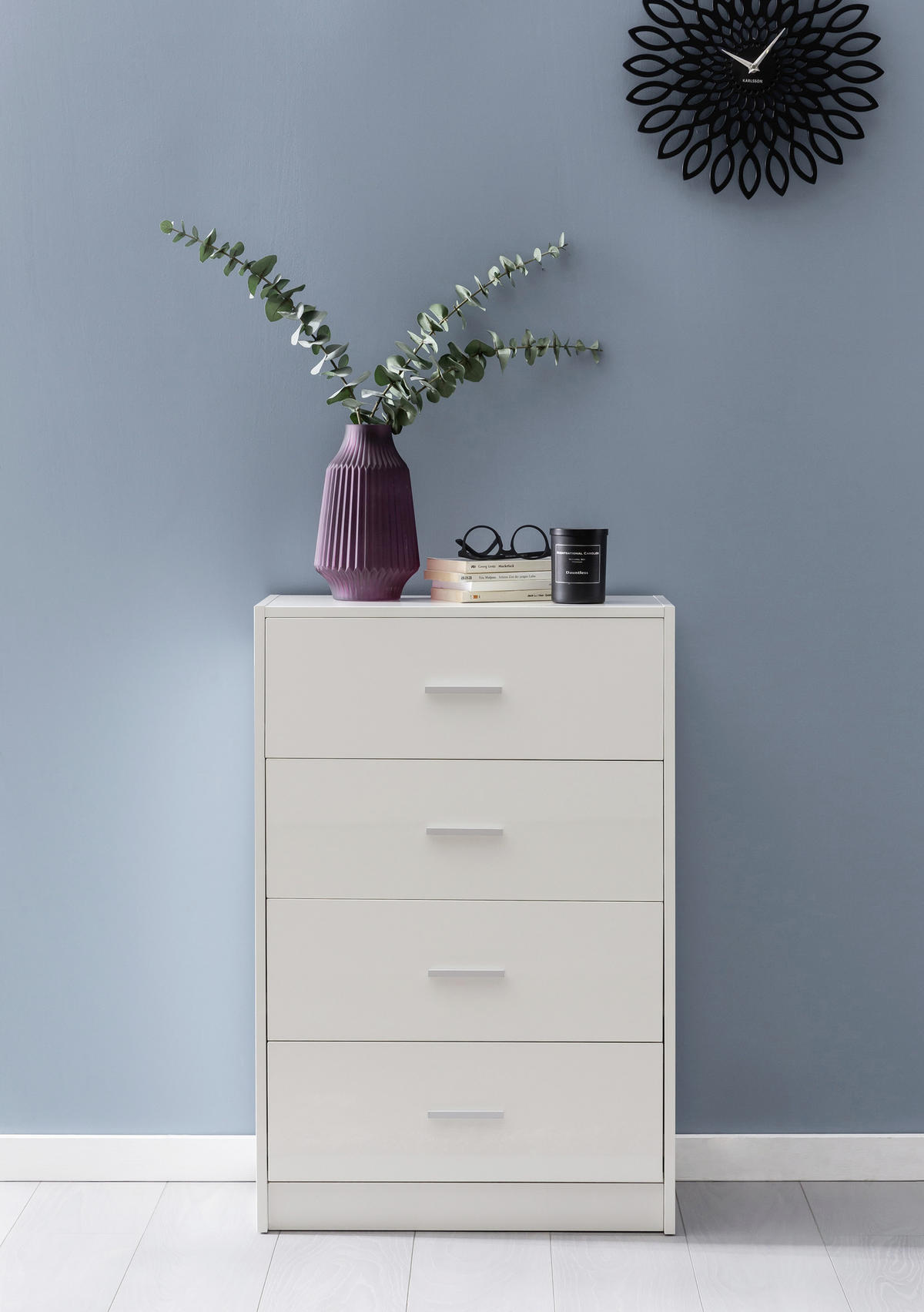 VYSOKÁ KOMODA, biela, 60/90/30 cm - biela/hliníková, Konventionell, kov/kompozitné drevo (60/90/30cm) - MID.YOU