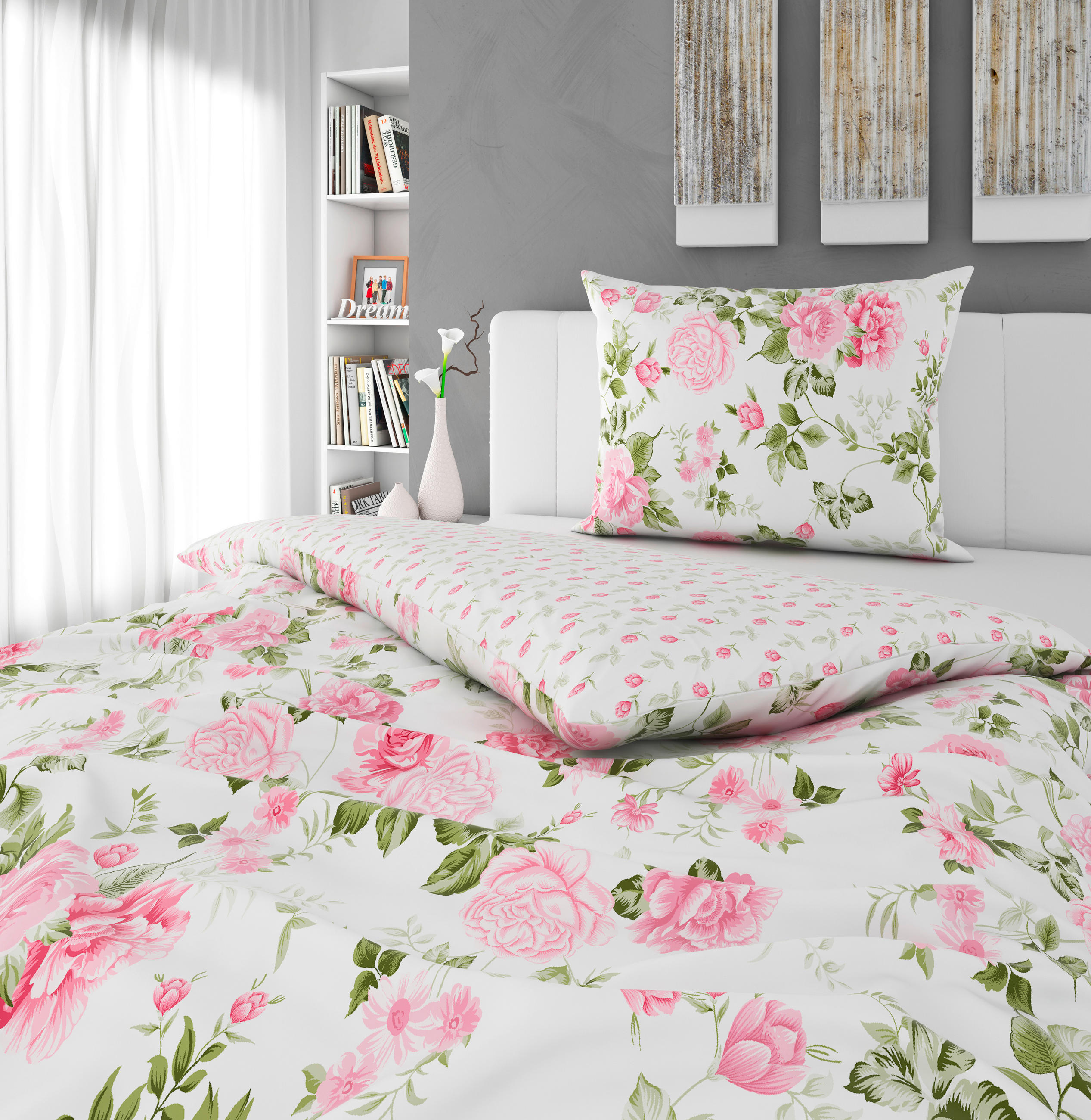 OBOJESTRANSKA POSTELJNINA ROSES 140/220 cm saten večbarvno  - večbarvno, Konvencionalno, tekstil (140/220cm) - Esposa