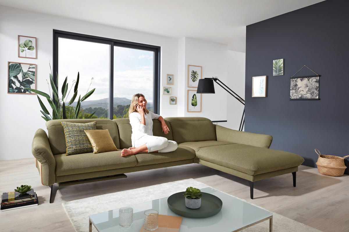 ECKSOFA in Webstoff Olivgrün  - Anthrazit/Olivgrün, Design, Holz/Textil (314/179cm) - Himolla