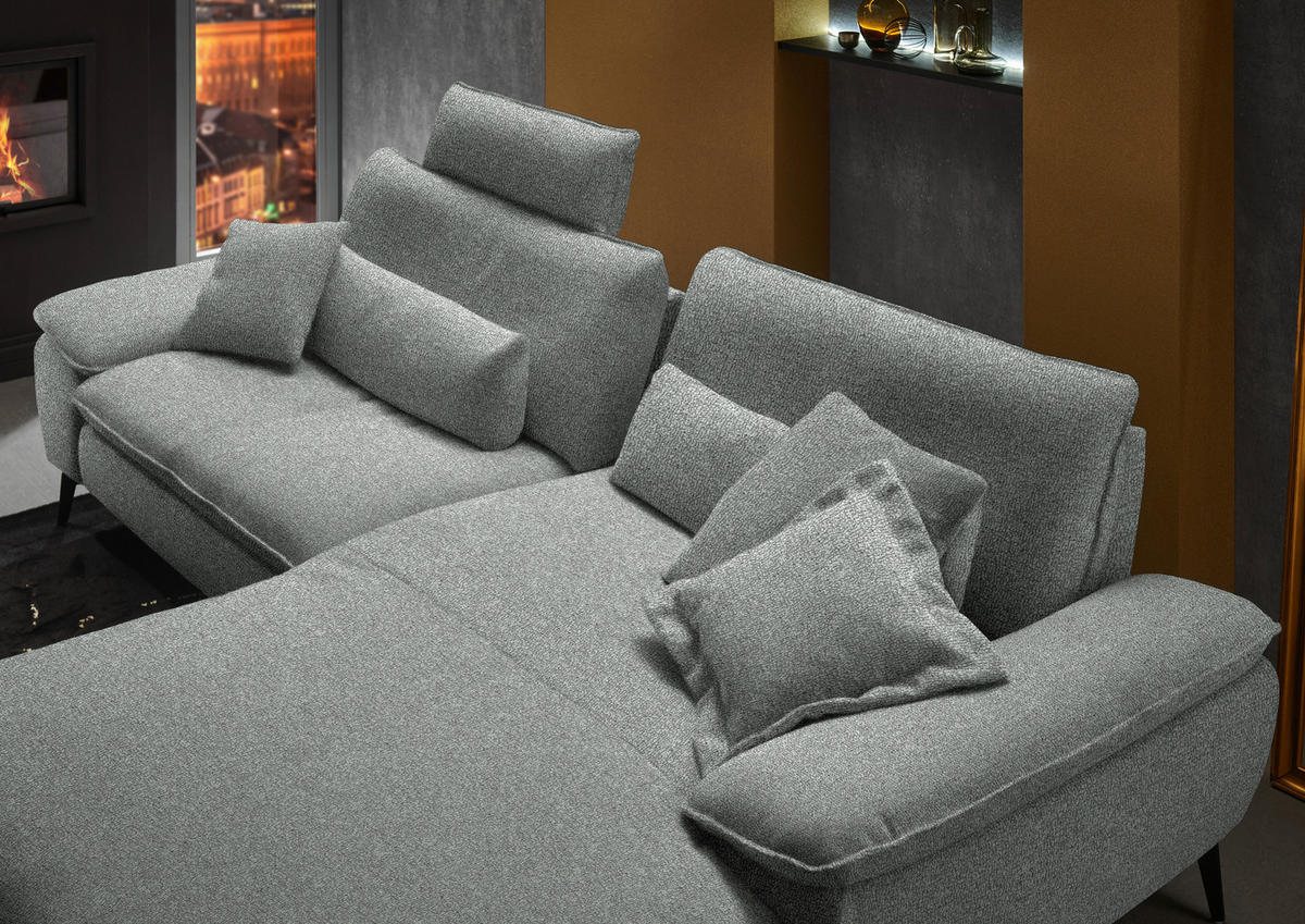 ECKSOFA in Webstoff Grau  - Schwarz/Grau, Design, Textil/Metall (295/197cm) - Valdera