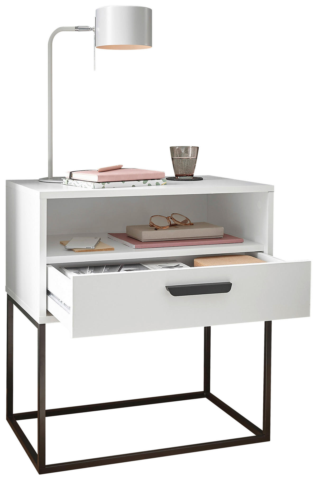 NACHTSCHRANK 60/65/39 cm  - Schwarz/Weiß, Design, Holzwerkstoff/Kunststoff (60/65/39cm) - Boxxx
