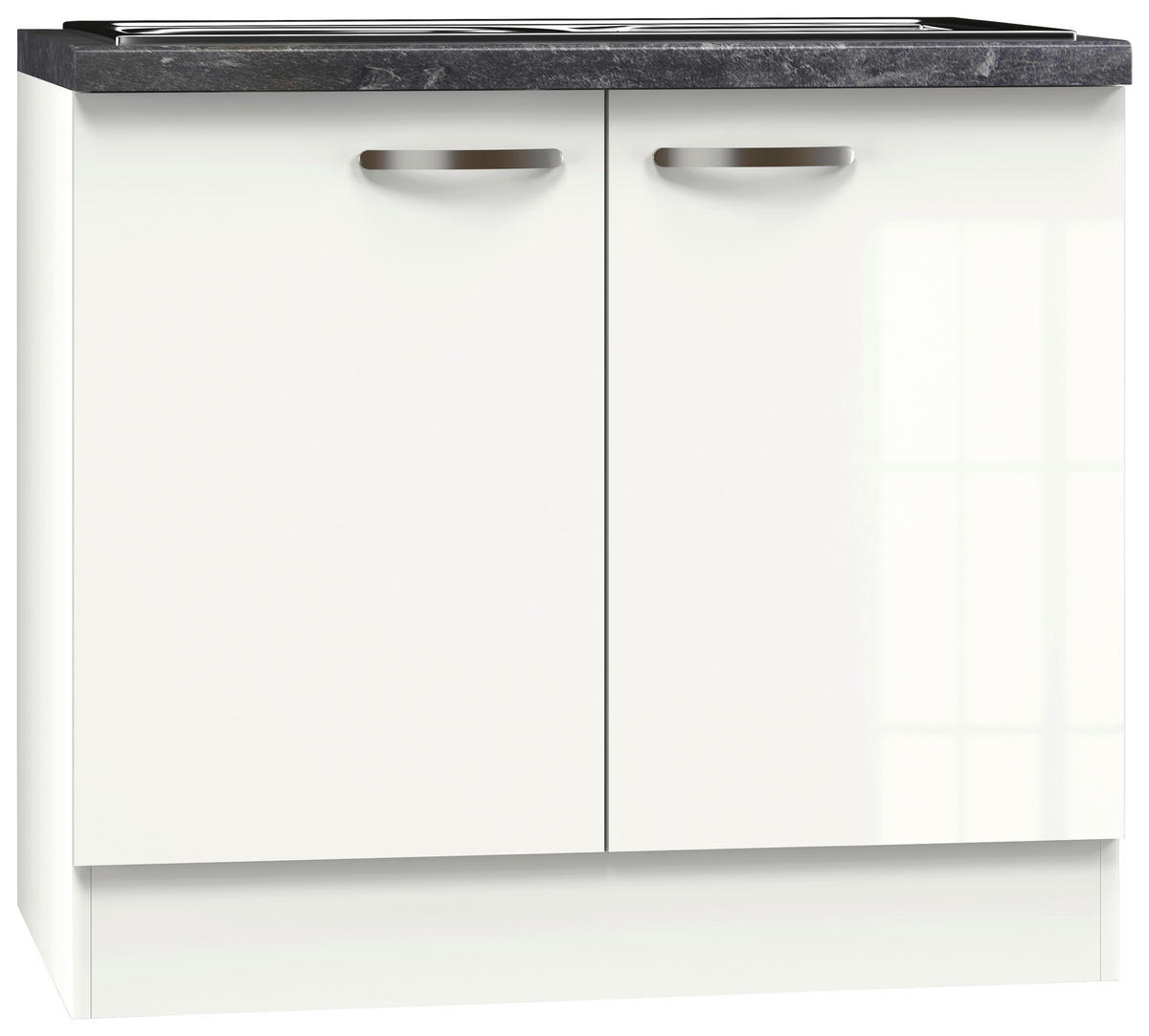 SPÜLENUNTERSCHRANK 100/86/57 cm  in Weiß, Weiß Hochglanz  - Schieferfarben/Edelstahlfarben, MODERN, Holzwerkstoff/Metall (100/86/57cm) - FlexWell
