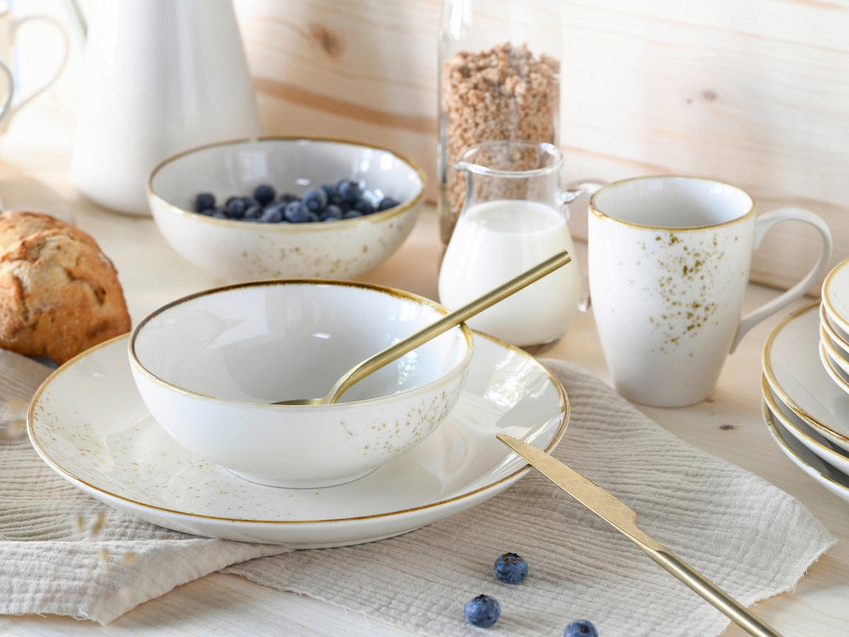 KOMBINOVANÝ SERVIS, 16-dielne, kamenina - biela/krémová, Basics, keramika - Creatable