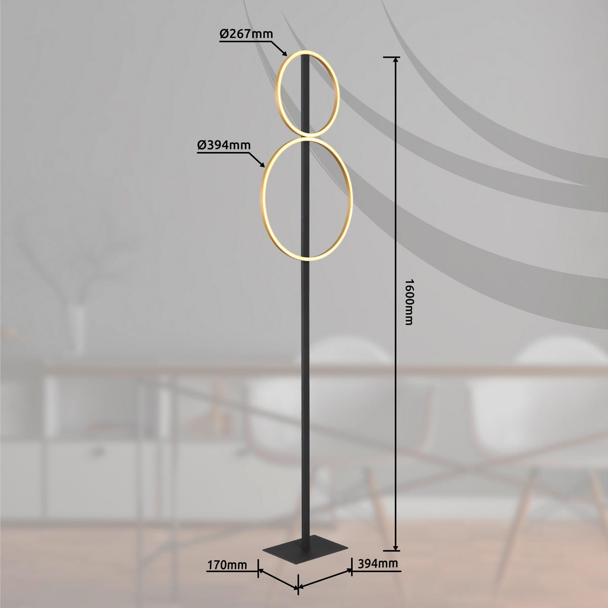 LED SVJETILJKA PODNA LUFFY  - bijela/zlatne boje, Design, metal/plastika (39/17/160cm) - Globo