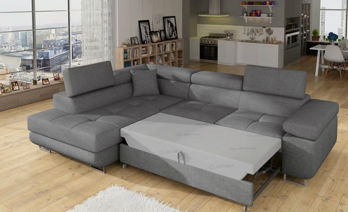 ECKSOFA Grau Textilgeflecht  - Chromfarben/Grau, Design, Textil/Metall (203/272cm) - MID.YOU