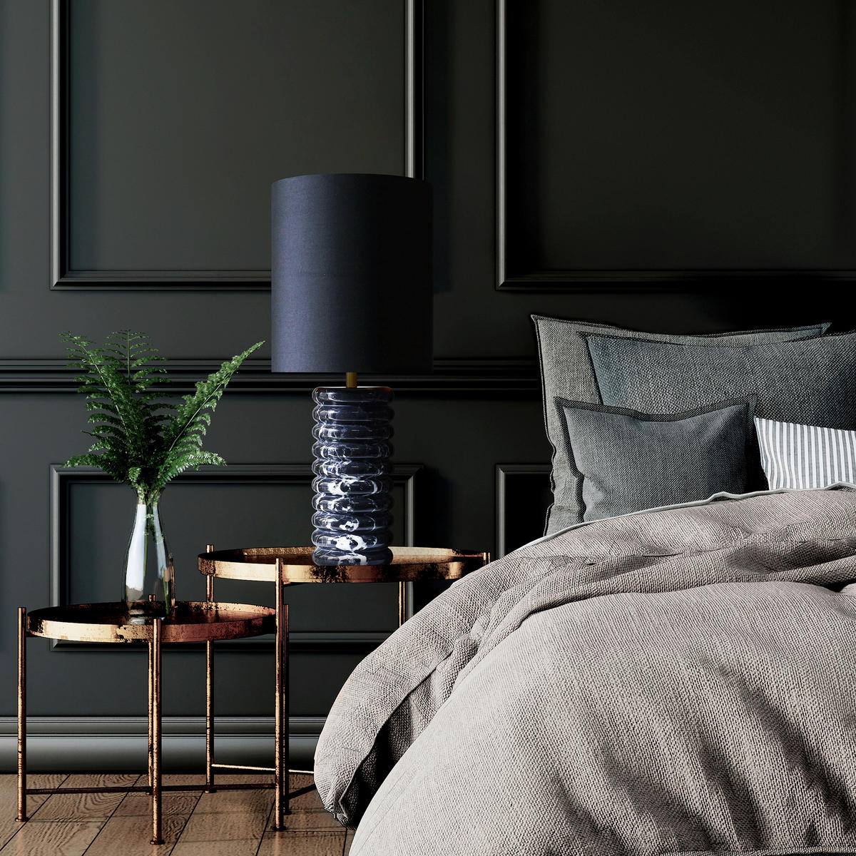 TISCHLEUCHTE 14/65/14 cm   - Schwarz, Design, Textil/Stein (14/65/14cm) - P & B