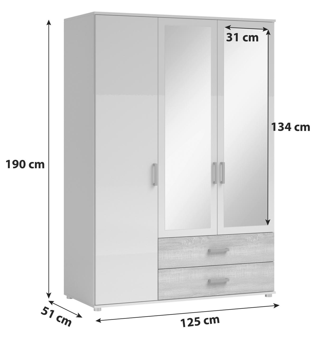 DREHTÜRENSCHRANK in Weiss, Sonoma Eiche  - Weiss/Alufarben, Modern, Holzwerkstoff/Kunststoff (125/190/51cm) - MID.YOU