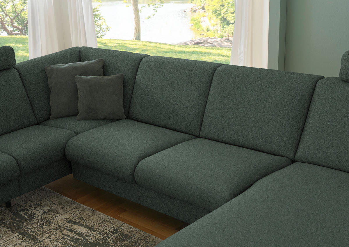WOHNLANDSCHAFT Flachgewebe Dunkelgrün  - Dunkelgrün/Schwarz, Konventionell, Textil/Metall (190/307/170cm) - Beldomo Comfort