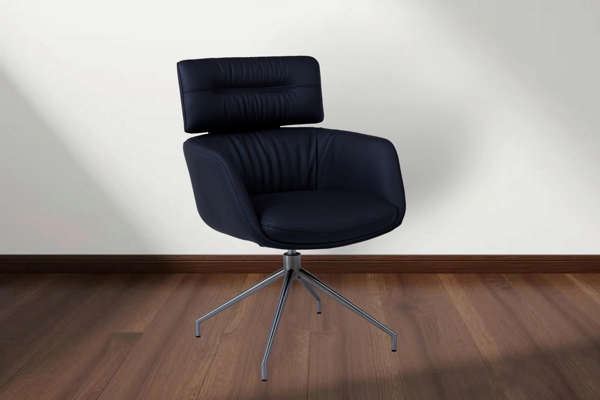 ARMLEHNSTUHL  Sitzfläche 360° drehbar, automatische Rückholfunktion  Echtleder  Schwarz, Edelstahlfarben  - Edelstahlfarben/Schwarz, Design, Leder/Metall (62/92/66cm) - Dieter Knoll