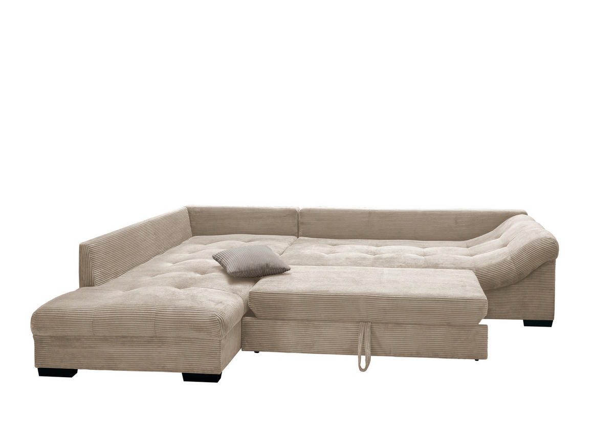 ECKSOFA in Cord Beige  - Beige/Schwarz, Design, Holz/Textil (202/298cm) - MID.YOU