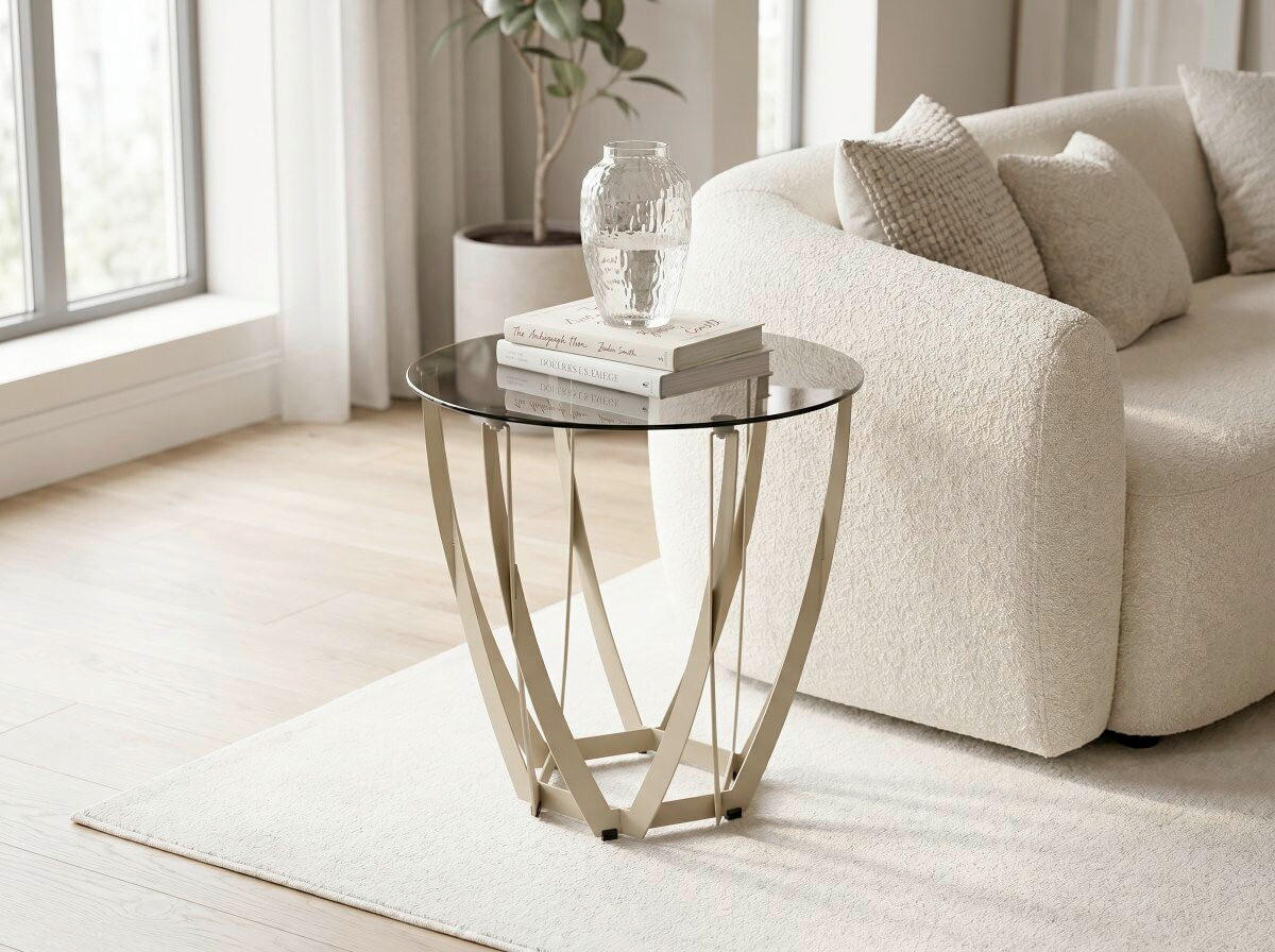 BEISTELLTISCH 50/50/50 cm Creme, Bronzefarben rund  - Creme/Bronzefarben, Basics, Glas/Metall (50/50/50cm) - Xora