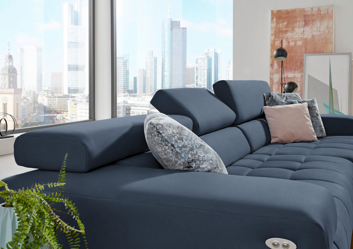 ECKSOFA  in Mikrofaser Blau  335/190 cm  - Blau/Silberfarben, Design, Textil/Metall (335/190cm) - Beldomo Speed