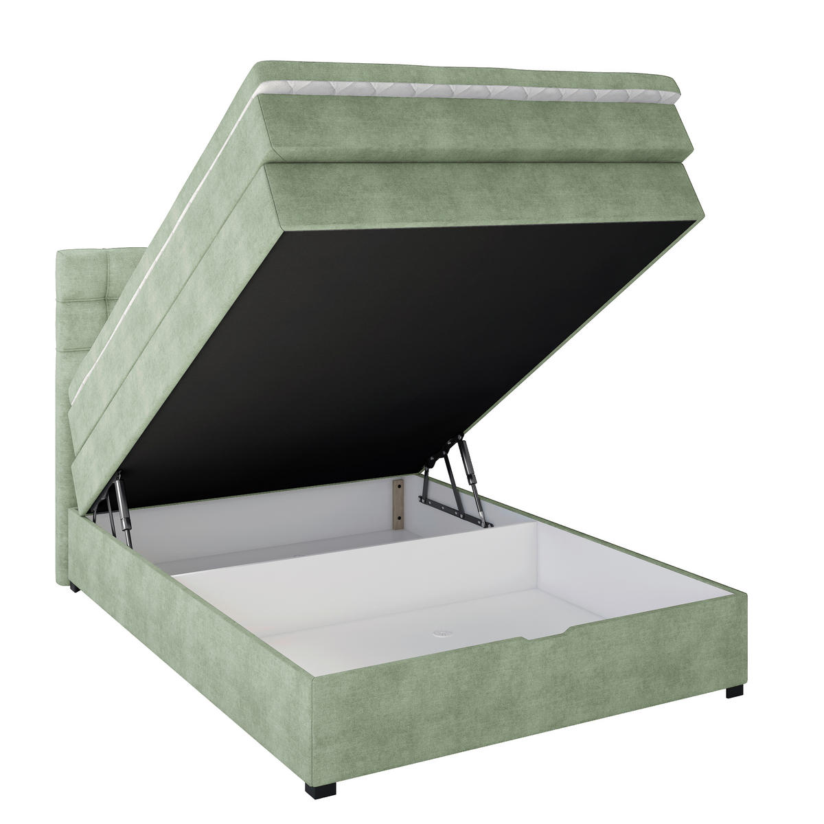 BOXSPRINGBETT 120/200 cm,  in Grün, Matratze, Bettkasten, Topper, H3 = fest  - Schwarz/Grün, KONVENTIONELL, Kunststoff/Textil (120/200cm) - Boxxx