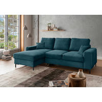 ECKSCHLAFSOFA  mit Rücken echt Cord Petrol  - Petrol/Schwarz, KONVENTIONELL, Textil/Metall (143/237cm) - Livetastic
