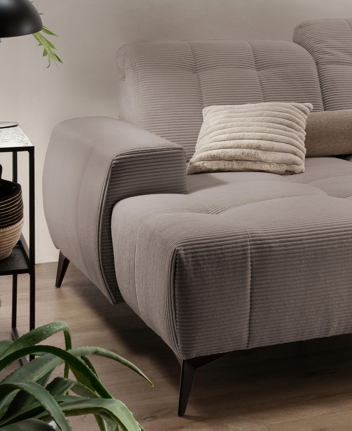 WOHNLANDSCHAFT SANO Graubraun Cord  - Graubraun/Schwarz, MODERN, Textil/Metall (180/337/200cm) - Livetastic