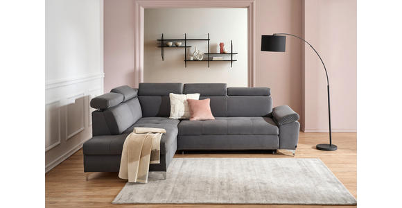 ECKSOFA in Mikrofaser Dunkelgrau  - Chromfarben/Dunkelgrau, KONVENTIONELL, Textil/Metall (206/271cm) - Carryhome