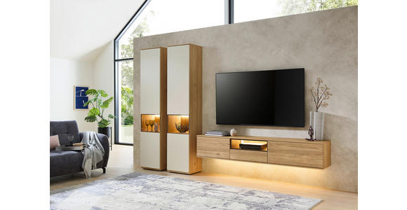 WOHNWAND  in Eichefarben, Sandfarben  315/215/40 cm  - Sandfarben/Eichefarben, KONVENTIONELL, Glas/Holzwerkstoff (315/215/40cm) - Venda