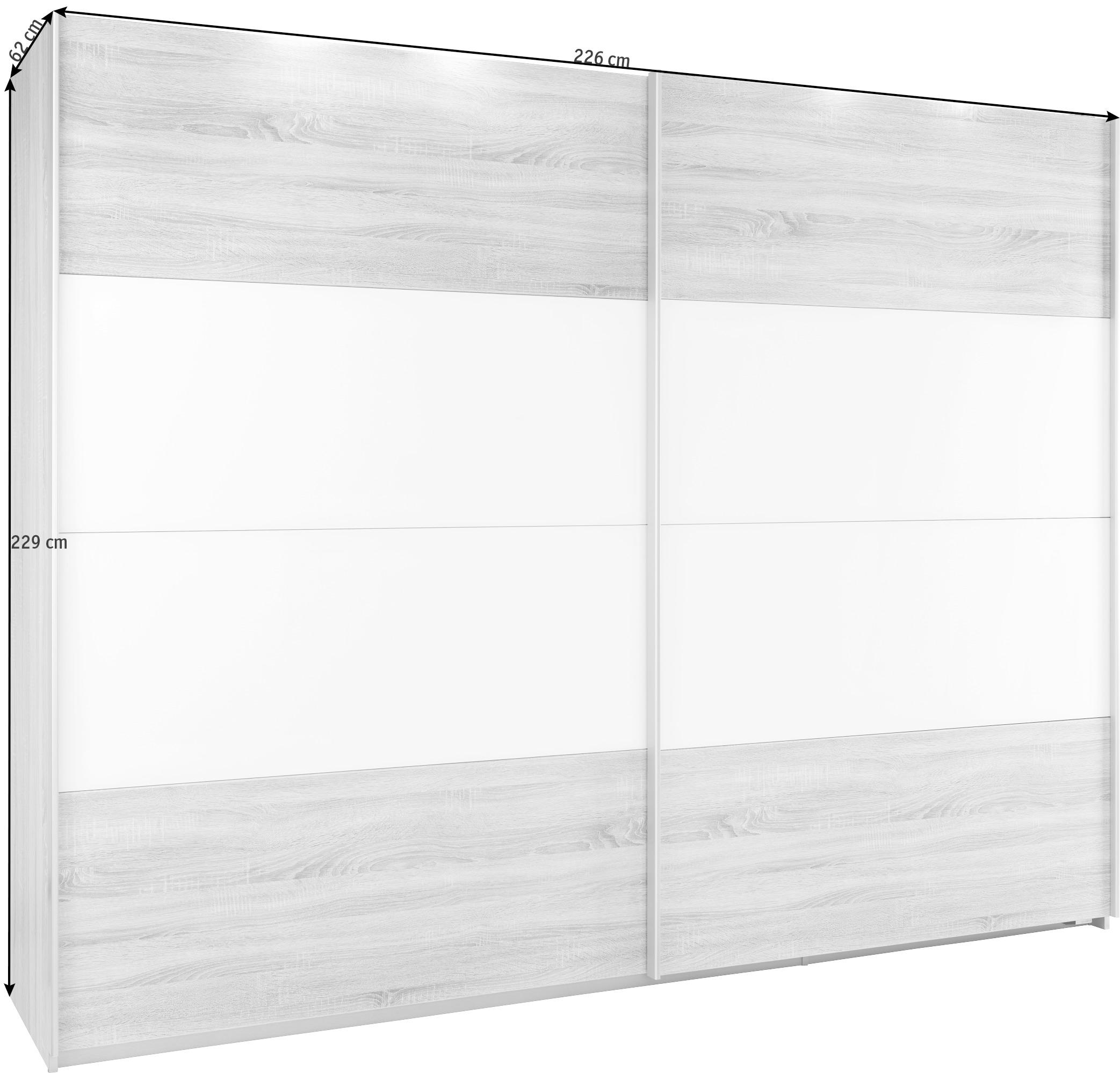 SCHWEBETÜRENSCHRANK  in Weiß, Sonoma Eiche  - Alufarben/Weiß, KONVENTIONELL, Glas/Holzwerkstoff (226/229/62cm) - Xora
