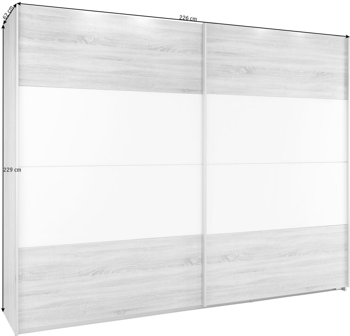 SCHWEBETÜRENSCHRANK  in Weiß, Sonoma Eiche  - Alufarben/Weiß, KONVENTIONELL, Glas/Holzwerkstoff (226/229/62cm) - Xora