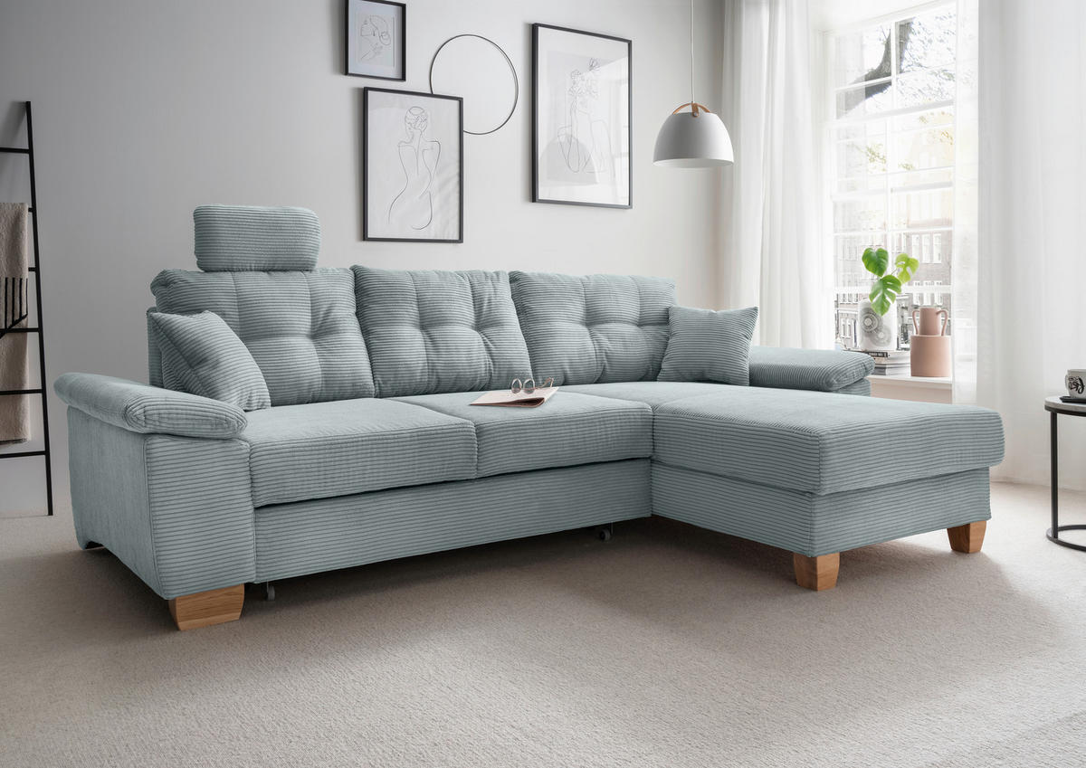 ECKSOFA in Cord Hellblau  - Naturfarben/Hellblau, Modern, Holz/Textil (270/176cm) - Livetastic