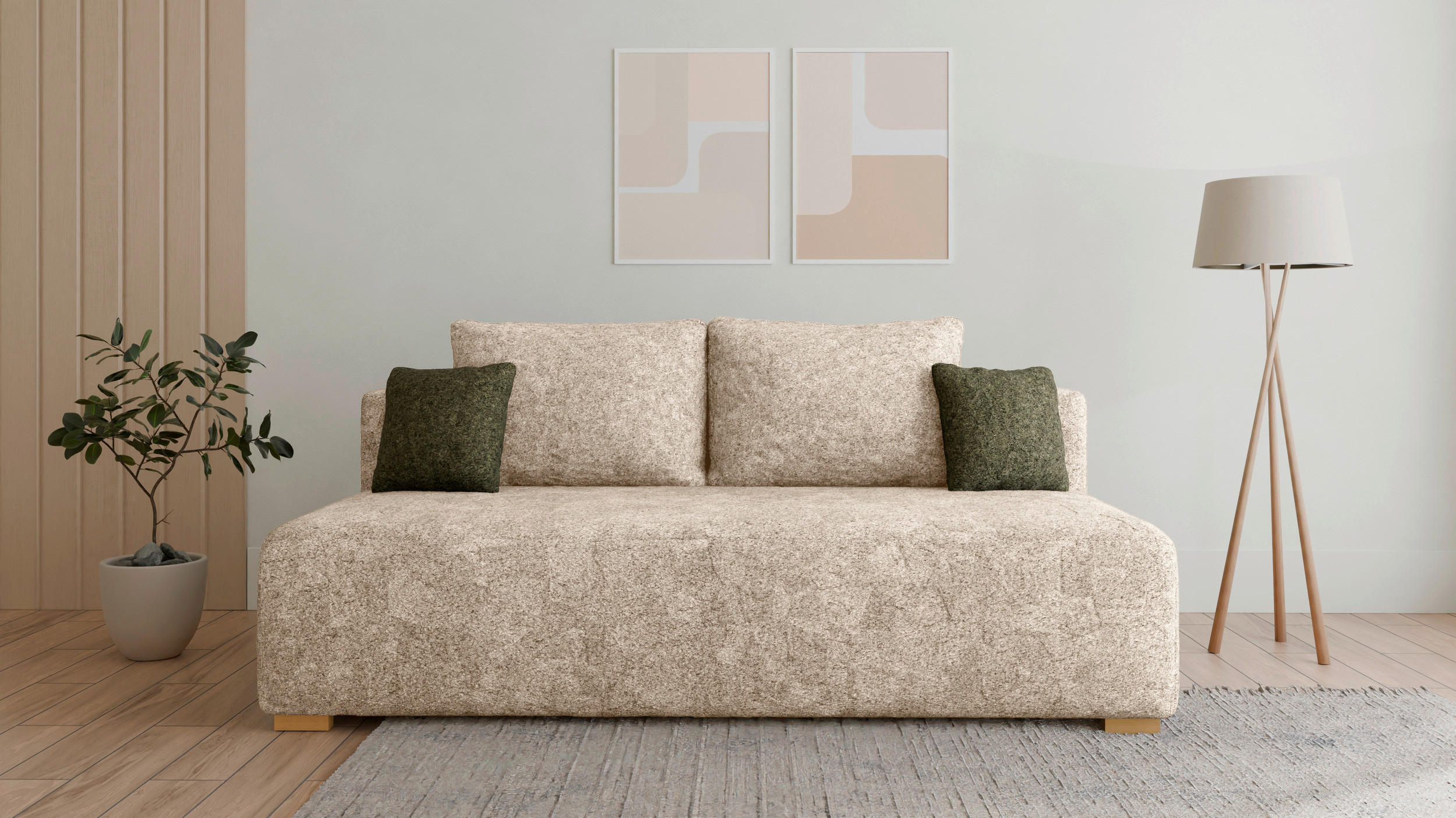 SCHLAFSOFA MOSS Dunkelgrün, Beige  inkl. Rückenkissen, Schlaffunktion, Stauraum  - Dunkelgrün/Beige, Design, Holzwerkstoff/Kunststoff (200/90/100cm) - MID.YOU