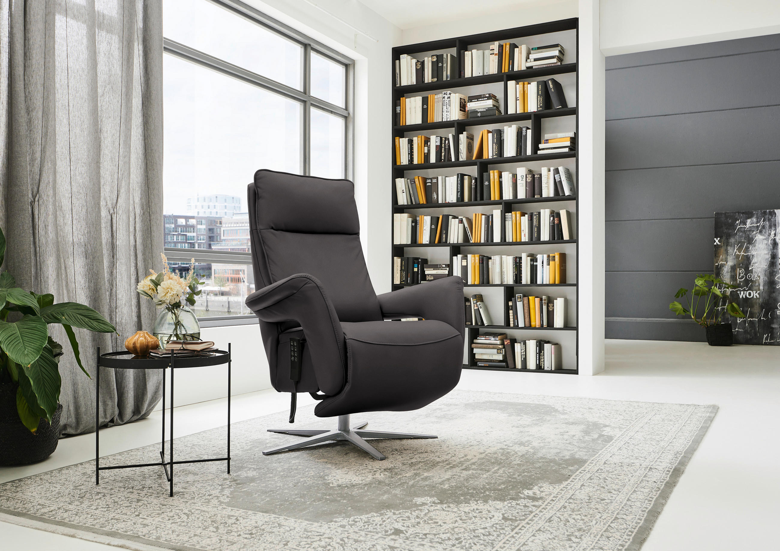 RELAXSESSEL in Leder Dunkelbraun  - Edelstahlfarben/Dunkelbraun, Design, Leder/Metall (79-83/116/87-176cm) - Valdera