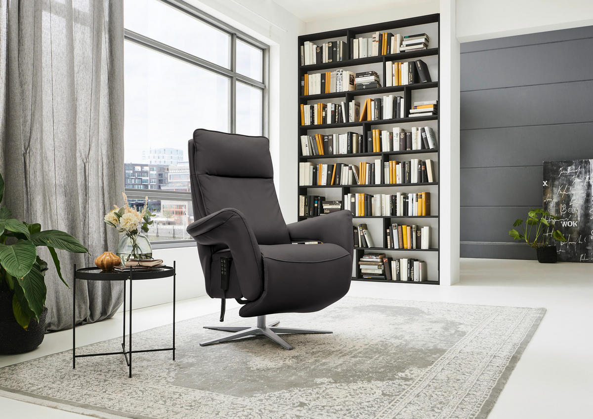 RELAXSESSEL in Leder Dunkelbraun  - Edelstahlfarben/Dunkelbraun, Design, Leder/Metall (79-83/116/87-176cm) - Valdera