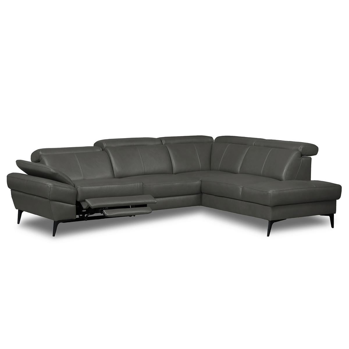 ECKSOFA  in Lederlook Echtleder Anthrazit  264/211 cm  - Anthrazit/Schwarz, Design, Leder/Textil (264/211cm) - Livetastic