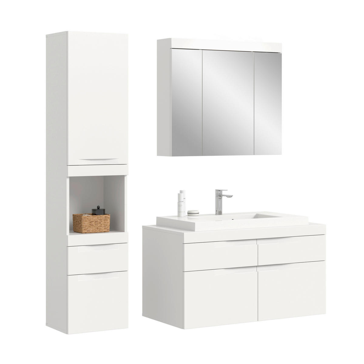 BADEZIMMER 4-teilig  in 153 cm  - Weiß, Trend, Glas/Holzwerkstoff (153cm) - MID.YOU