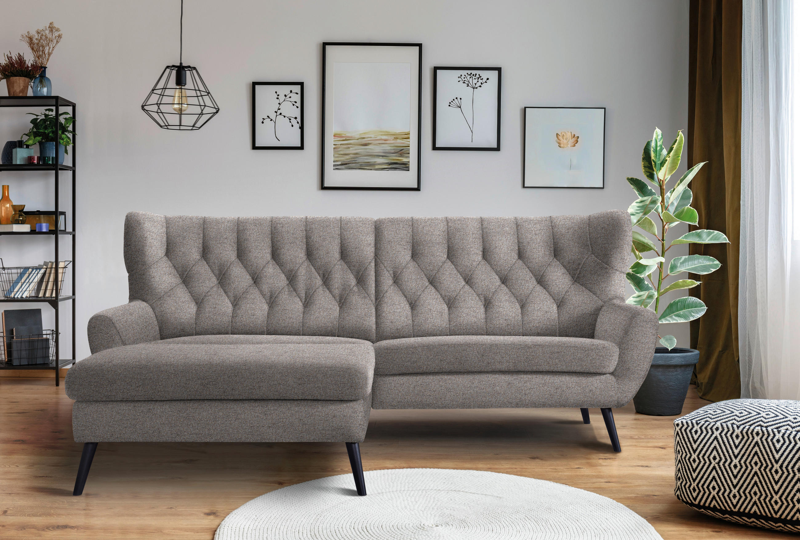 ECKSOFA Taupe Flachgewebe  - Taupe/Schwarz, Design, Holz/Textil (165/237cm) - Stylife
