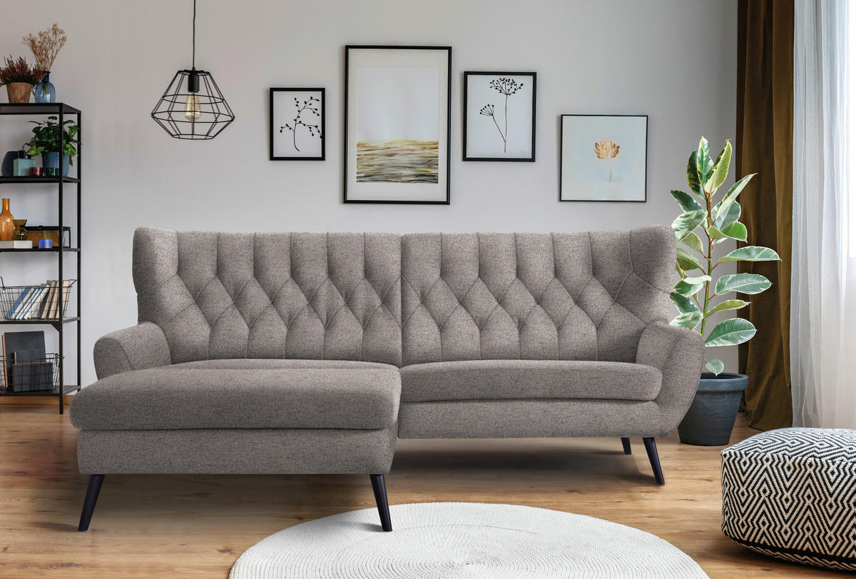 ECKSOFA in Flachgewebe Taupe  - Taupe/Schwarz, Design, Holz/Textil (165/237cm) - Stylife