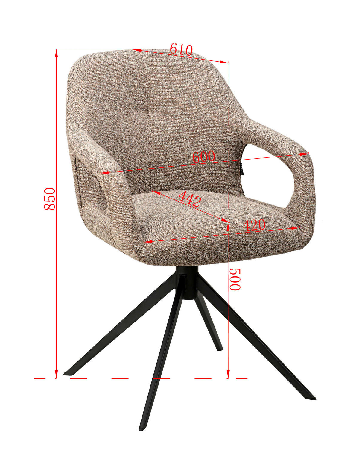 ARMLEHNSTUHL  in Eisen Webstoff  - Schwarz/Cappuccino, Design, Textil/Metall (59,5/85,5/61,5cm) - Novel