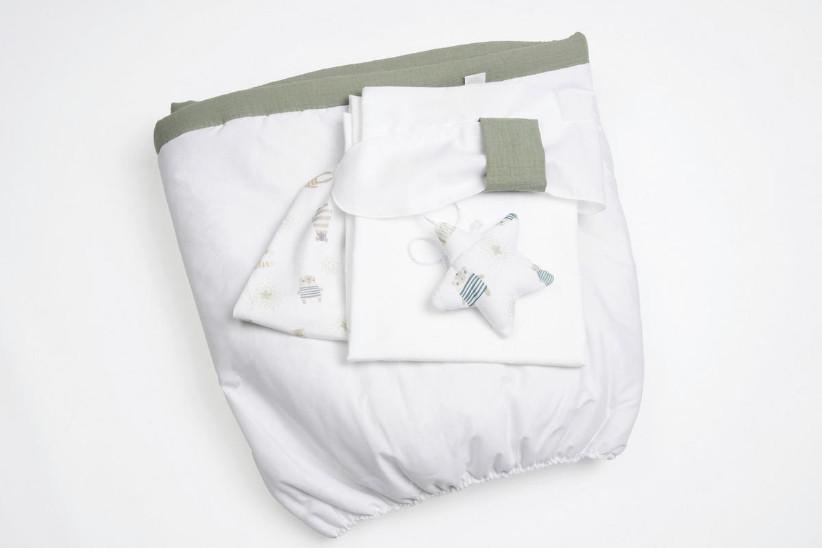 STUBENWAGENSET Pyjamabär  Weiß, Olivgrün  - Weiß/Olivgrün, Basics, Kunststoff/Textil (130/180cm) - Mionido