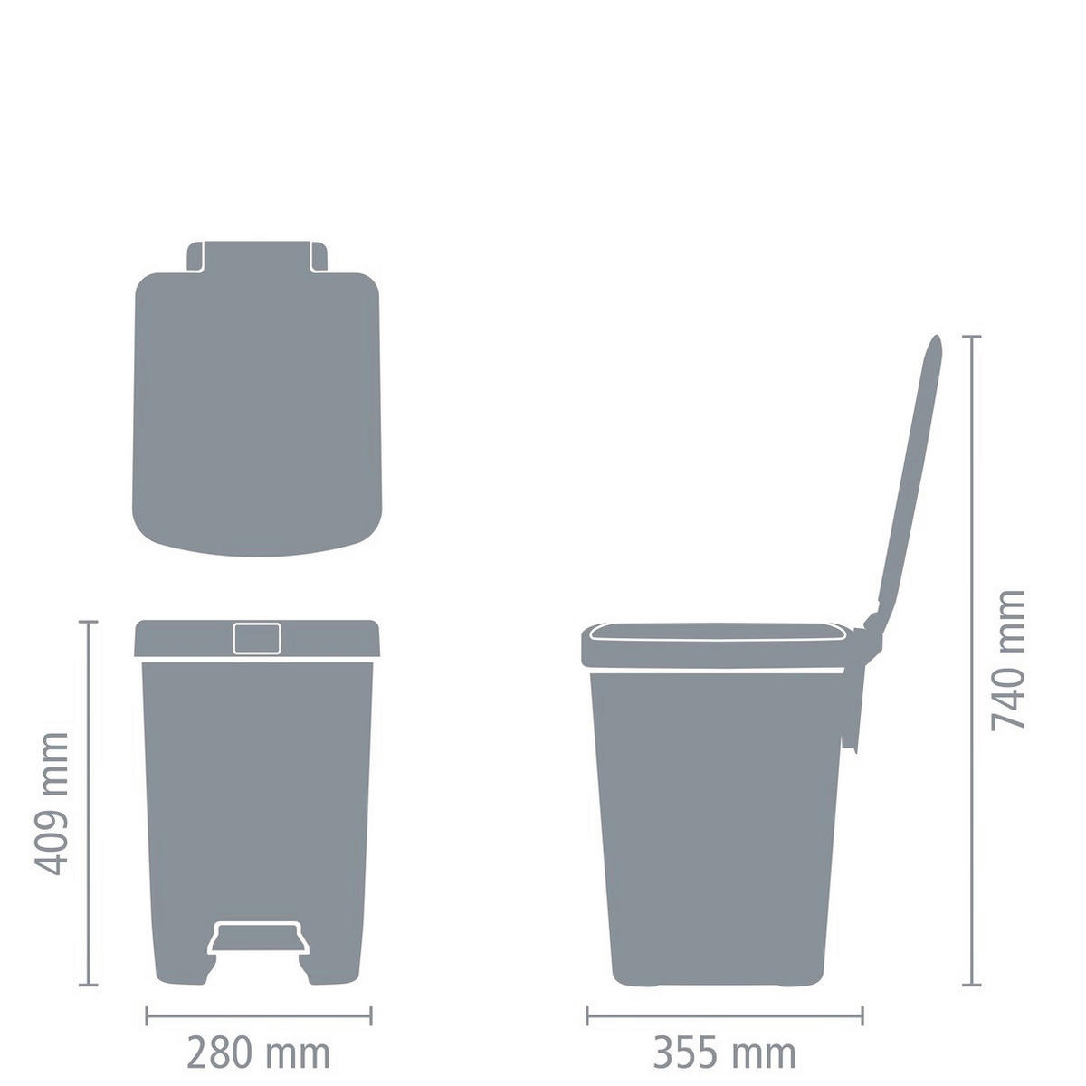 KOŠ ZA SMETI - temno siva, Basics, umetna masa (28/40.9/35.2cm) - Brabantia
