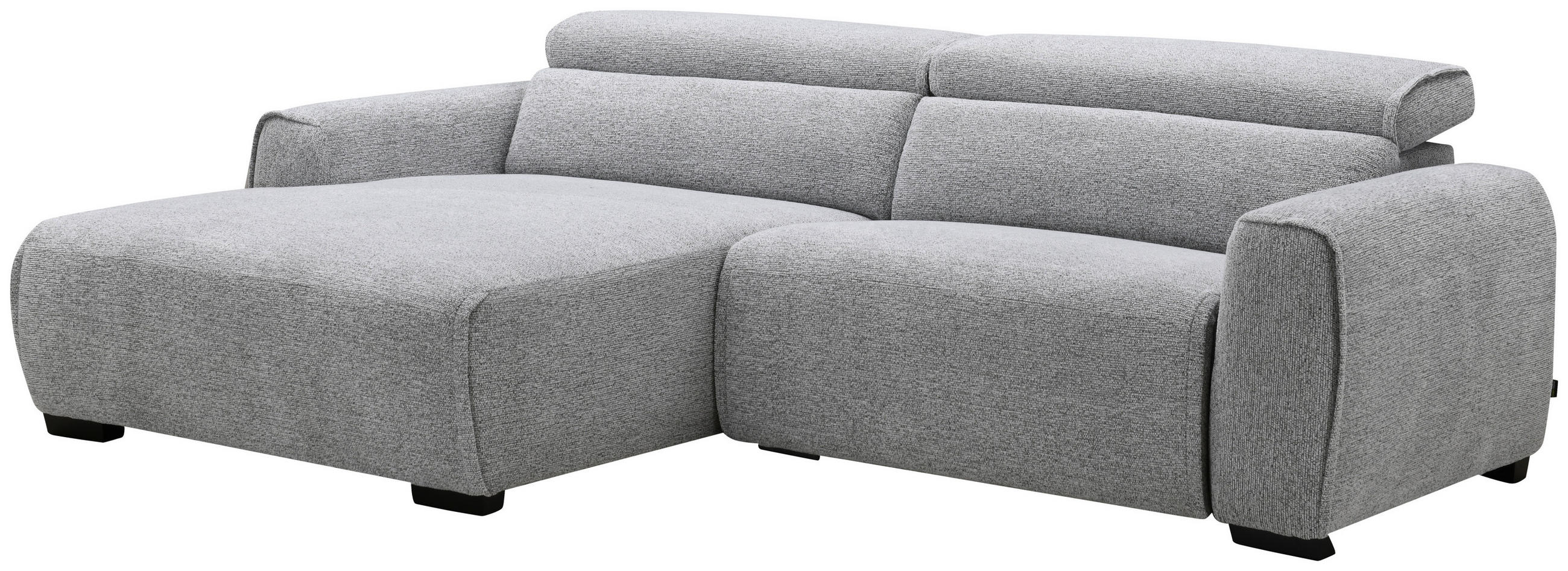 ECKSOFA Hellgrau Mikrofaser Rücken echt, Relaxfunktion, Kopfstütze  - Hellgrau/Schwarz, Design, Holz/Textil (172/256cm) - Carryhome