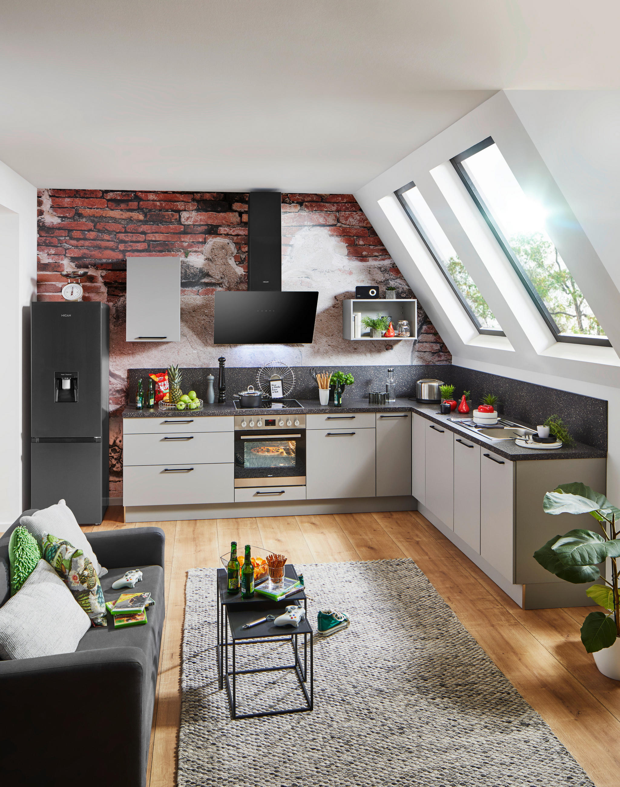 EINBAUKÜCHE M20  - Schwarz/Grau, Design, Holzwerkstoff/Metall - Nolte Küchen