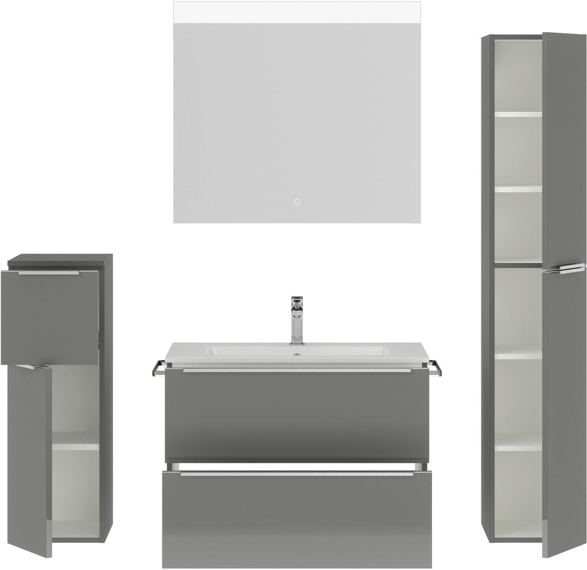 BADEZIMMER 5-teilig  in 141 cm  - Schieferfarben/Edelstahlfarben, MODERN, Holzwerkstoff/Stein (141cm) - Nobilia