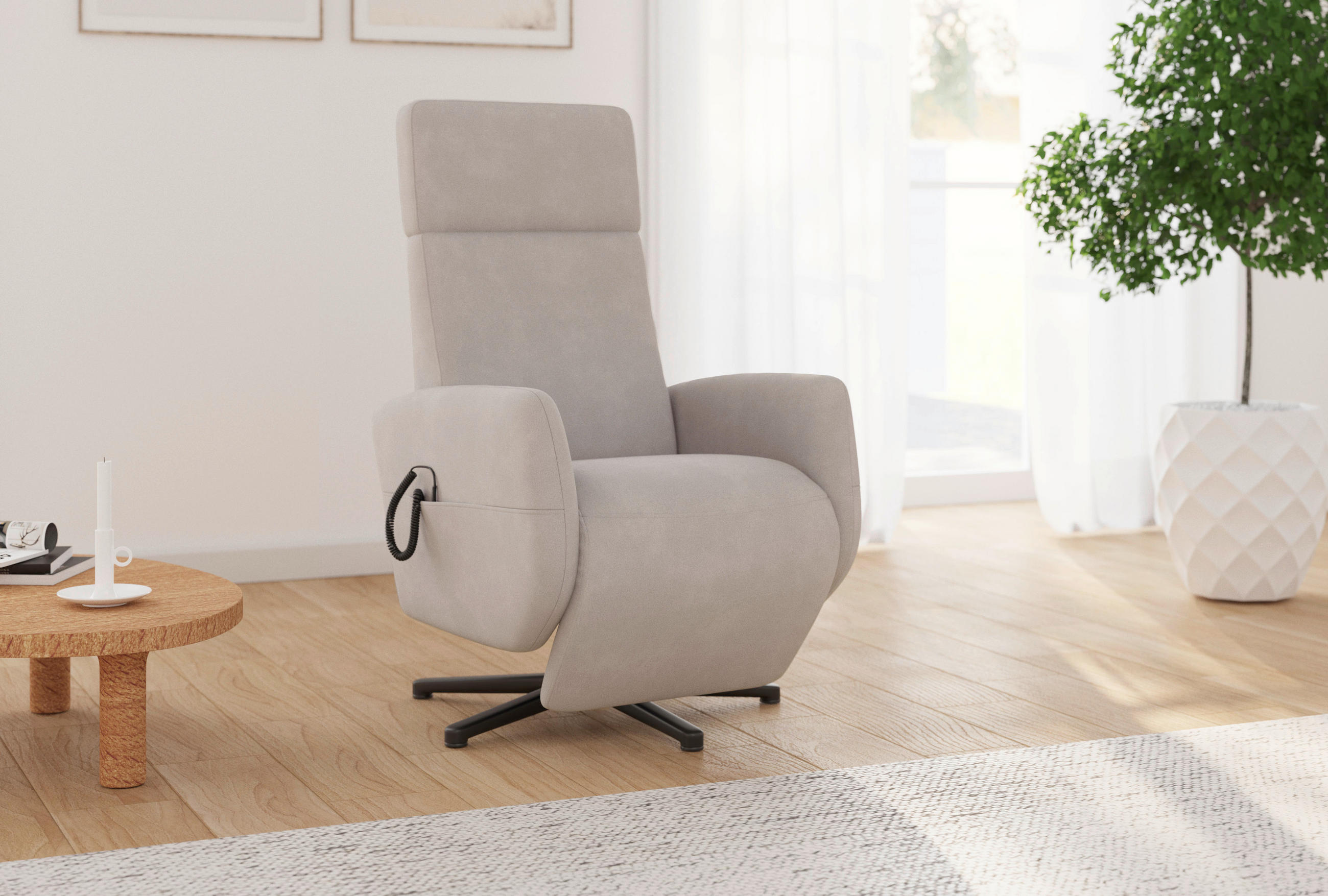 RELAXSESSEL Flachgewebe Aufstehhilfe    - Greige/Schwarz, KONVENTIONELL, Textil/Metall (71/110/82cm) - Sit & More