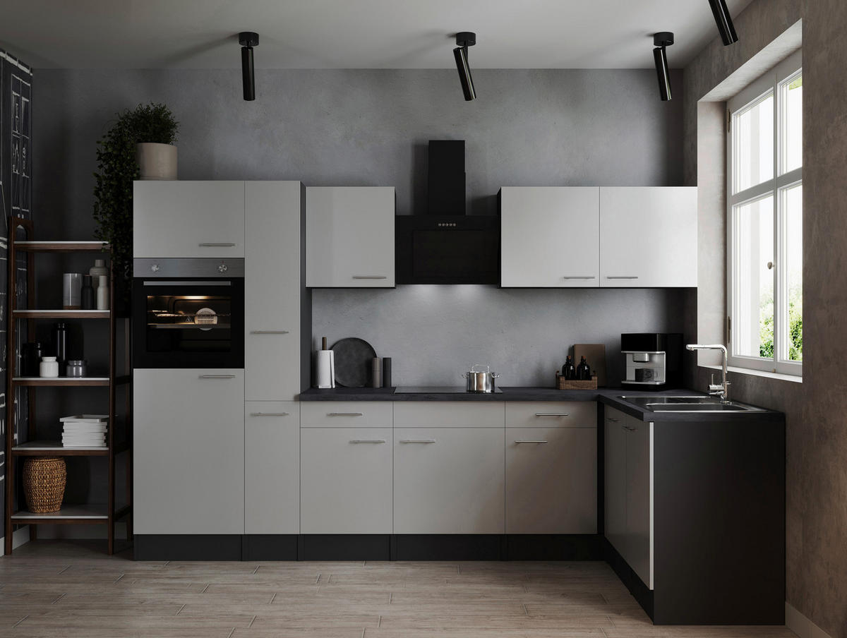 ECKKÜCHE 310/172 cm  in Grau, Weiß  - Silberfarben/Weiß, Design, Holzwerkstoff/Metall (310/172cm) - Respekta