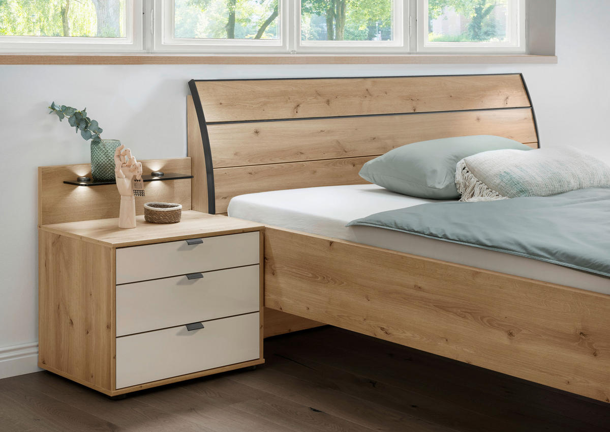 BETT 160/200 cm  in Eiche Bianco   - Schieferfarben/Eiche Bianco, Konventionell, Holzwerkstoff/Metall (160/200cm) - Dieter Knoll