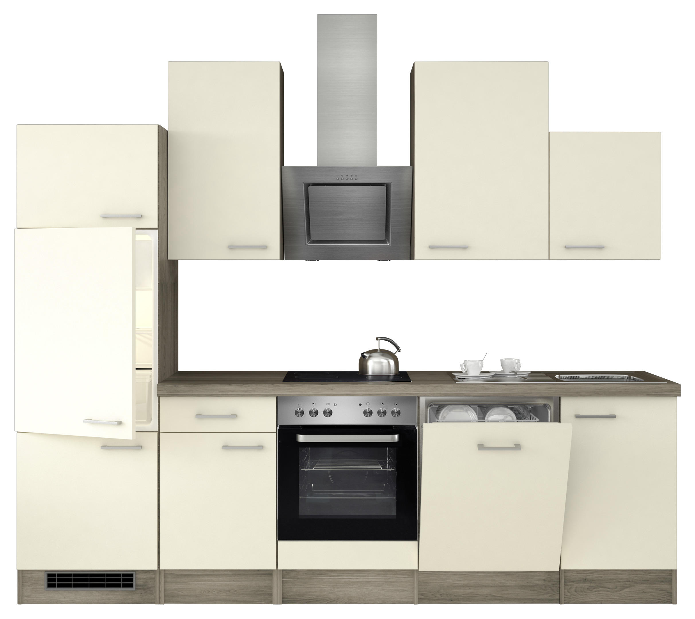 KÜCHENBLOCK 280 cm in Eichefarben, Edelstahlfarben, Magnolie - Edelstahlfarben/Eichefarben, MODERN, Metall (280cm) - MID.YOU