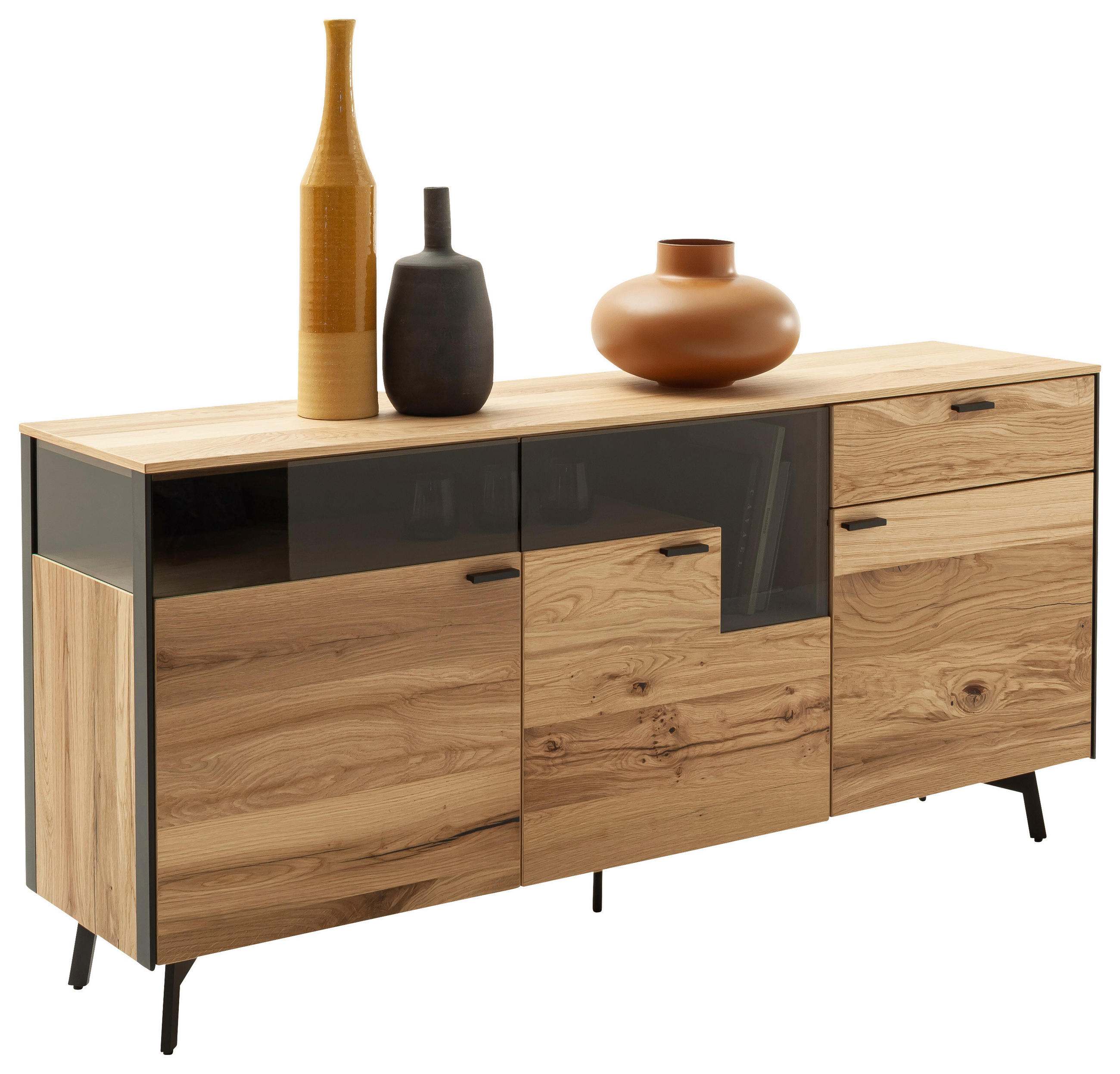 SIDEBOARD Anthrazit, Eichefarben  182/72/43 cm  - Eichefarben/Anthrazit, Design, Glas/Holz (182/72/43cm) - Schöner Wohnen