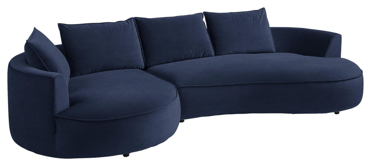 BIGSOFA in Samt Dunkelblau  - Schwarz/Dunkelblau, Design, Kunststoff/Textil (154/82/322cm) - home24