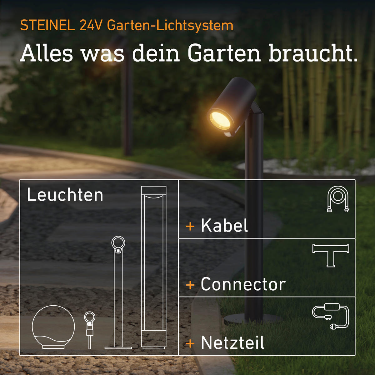 AUSSENLEUCHTE 42V Garten Lichtsystem 22,6/57,2/14 cm  - Anthrazit, Trend, Metall (22,6/57,2/14cm) - Steinel